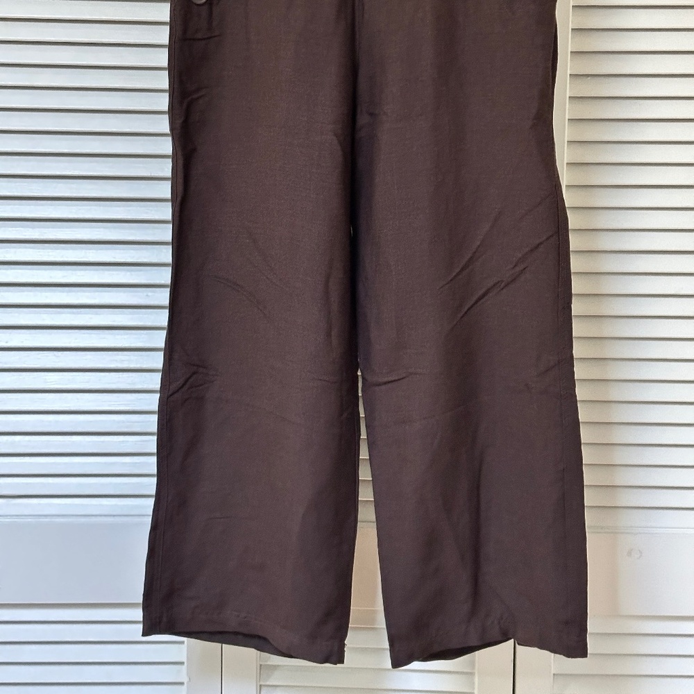 Vintage 90s Sherry Taylor Ramie Rayon Brown Sailor Trousers Wide Leg Medium - Picture 5 of 11
